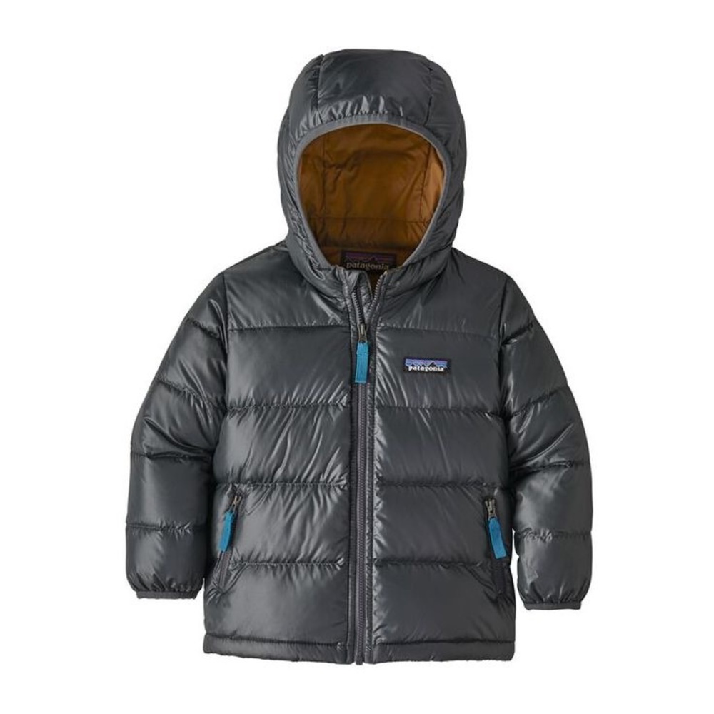 Patagonia Baby Hi-Loft Down Sweater Hoodie in Forge Grey/Beech Brown